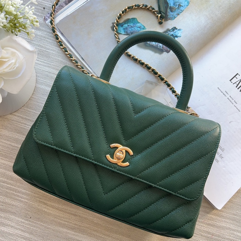 Chanel Small Coco Handle Caviar Bag Green